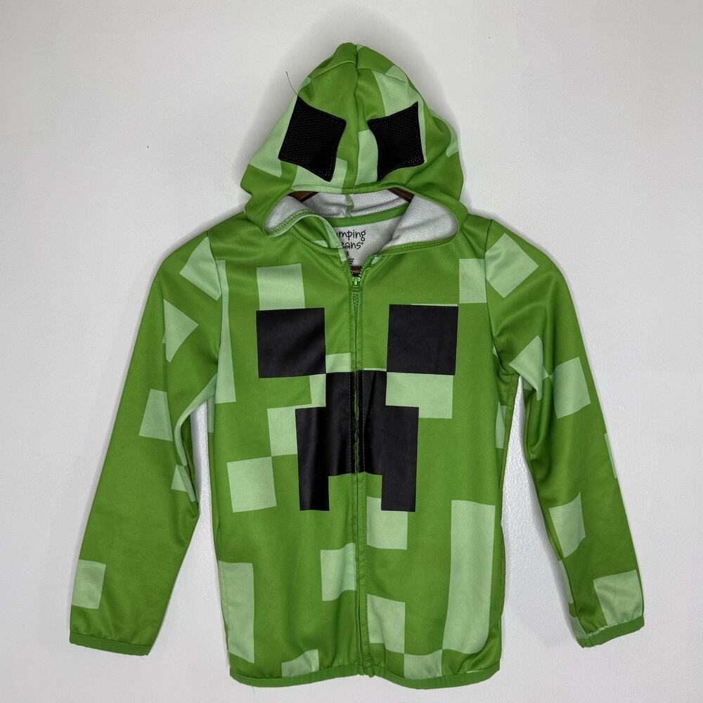 Minecraft Creeper Jacket Boys 8 Green Hooded Fleece Lined Zip Jumping Beans
